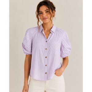 Maeve by Anthropologie Lavender White Stripe Puff Sleeve Button Front Blouse XXS